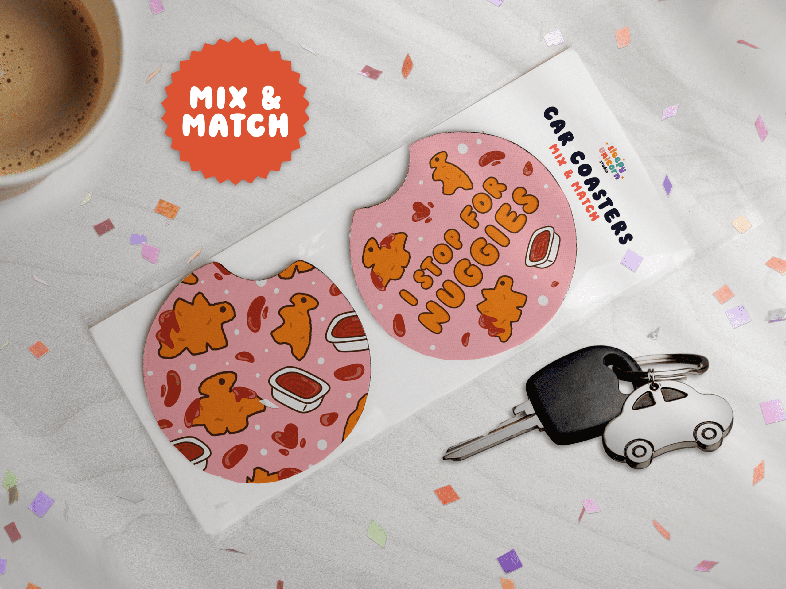 Dino Nuggies Car Coasters - Pink